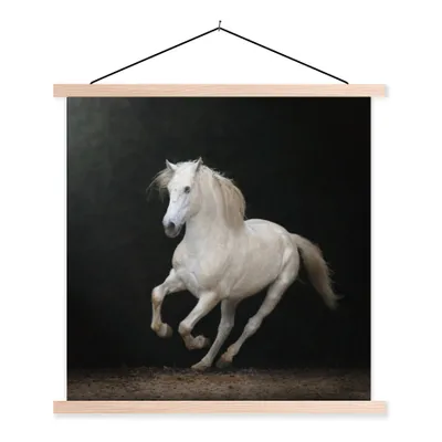 Produktbild von MuchoWow® Textilposter Pferde - Schwarz - Porträt 60x60 cm mit holzfarbenen Rahmen - Wanddekoration