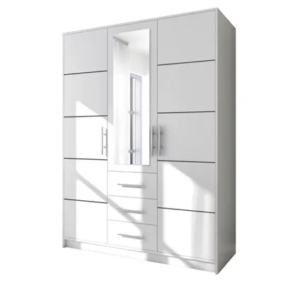 Produktbild von Drehtürenschrank BALI D3 - 150 cm Kleiderschrank mit 3 Türen, Spiegel und 3 Schubladen, Weiß