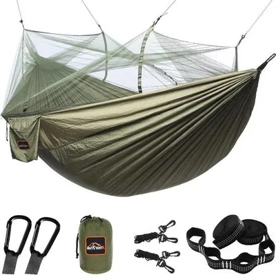 Produktbild von Famanu Campinghängematte mit Mückennetz - leicht und tragbar für Camping, Wandern, Reisen und Trekking