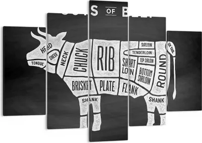 Produktbild von Bild auf Leinwand - Leinwandbild - Kuh Rindfleisch Kochen Grafik - 150x100cm - Wand Bild - Wanddeko - Leinwanddruck - Bilder - Kunstdruck - Leinwand bilder - Wandkunst - EA150x100-3156