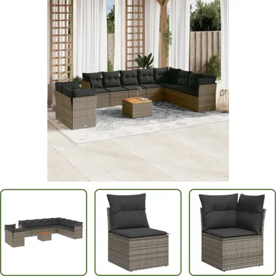 Produktbild von The Living Store 11-tlg. Garten-Sofagarnitur mit Kissen Grau Poly Rattan