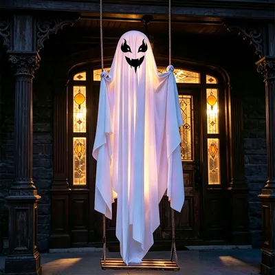 Hängende Schaukel-Geister, 2 Stück, mit Lichterkette, Halloween-Deko