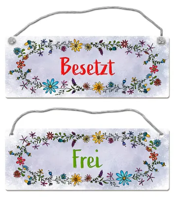 Produktbild von Graues Toilette ist frei oder besetzt Wendeschild mit Blumen Motiv und Kordel