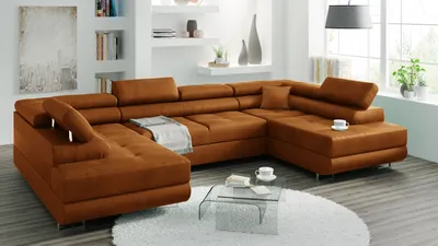 Produktbild von Ecksofa Miami mit Schlaffunktion und Bettkasten, U-Form Ecksofa, Eckcouch, Sofa, Wohnlandschaft u-form 338 x 203 cm Gold