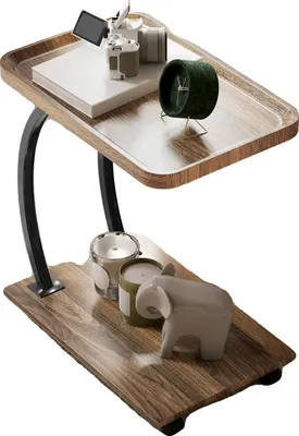 Obrázek produktu pro Odkládací stolek ve tvaru písmene C, s kolečky, prostorově úsporný design, hnědý a černý