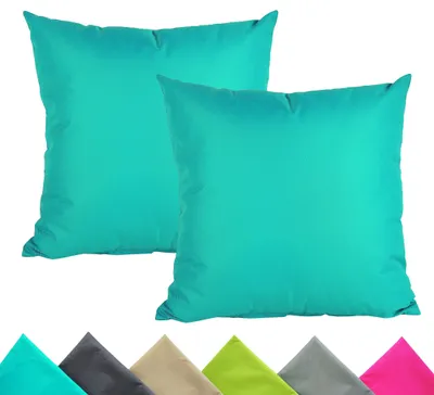 Produktbild von JACK 2er Set 40x40cm Outdoor Kissenhülle Kissenbezug Wasserfest Sitzkissen Lounge Kissen Garten Stuhl Lotus Effekt, Farbe:Türkis