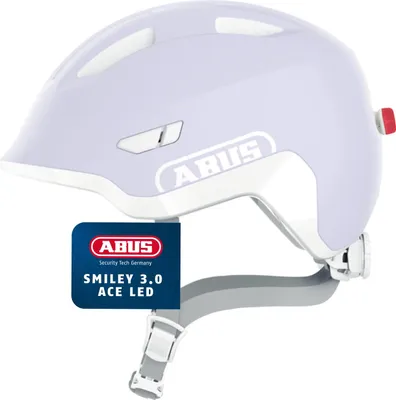 Produktbild von ABUS Kinderhelm Smiley 3.0 ACE LED - Fahrradhelm mit Licht - tiefe Passform & Platz für einen Zopf - für Mädchen und Jungs - pure lavender, Größe M (50-55 cm)