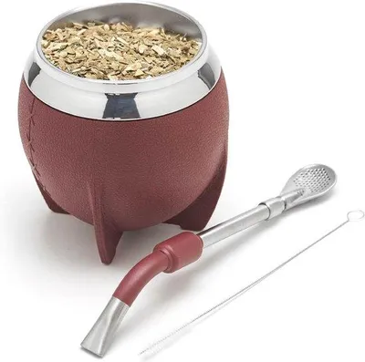 Produktbild von Famanu Yerba Mate Set - Edelstahl Kalebas mit Bombilla und Reinigungsbürste