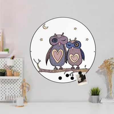 Produktbild von Design Stahlmagnettafel Schwarz Rund 47cm Verliebte Eulen