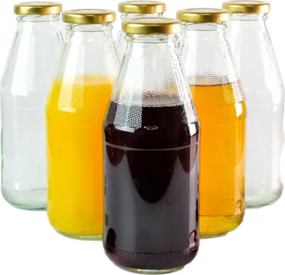 Produktbild von gouveo 6er Set Saftflasche 500 ml mit Schraub-Deckel goldfarben - Glasflasche 0,5 l mit TO43 Verschluss - Leere Flasche zum Befüllen