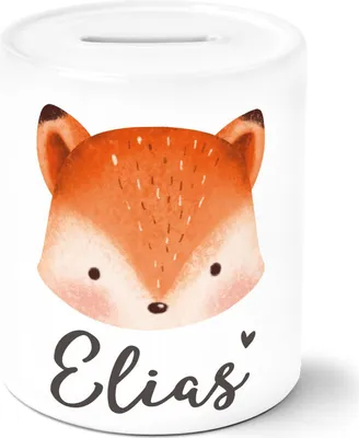 Produktbild von Kinder Spardose mit Namen Bär Fuchs Einhorn Tiermotive personaliserte Geschenke Sparschwein Keramik SpecialMe® Fuchs weiß Spardose