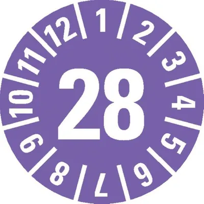 Produktbild von Dreifke® Prüfplakette 28, violett, Schachbrettfolie, selbstklebend, Ø 15mm, 6...