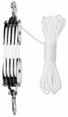 Flaschenzug 8:1, 20 m Seil, 400 kg, weiß