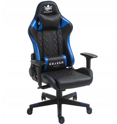 Obrázok produktu pre Kraken Chairs Helios kancelárska stolička ergonomická, písacia stolička, otočná stolička, herná stolička, herná stolička, do 130 kg, čierna/modrá