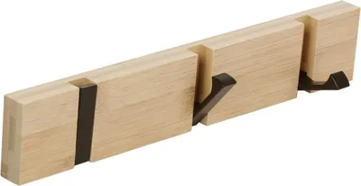 Produktbild von Selbstklebender Garderobenhaken aus Holz, mit 4 klappbaren Haken zum Aufhängen von Mänteln, Hüten, Schals und Taschen