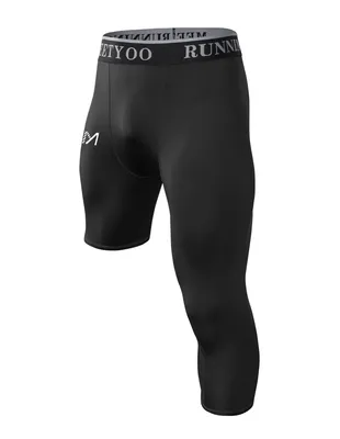 Produktbild von Herren Kompressionshose 3/4 Laufhose Single Leg Atmungsaktiv Funktional für Multisport Basketball Fitness Joggen Sporthose Grundschicht-Schwarz-S