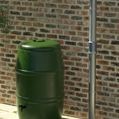 Imagen del producto de Colector de agua de lluvia de 87 mm - Conexión de tubo y depósito de 45 cm - Acero aleado con aluminio - Forma cilíndrica - Para la recolección de agua de lluvia en jardines