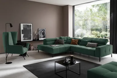 Produktbild von KAWOLA Sofa OHIO Ecksofa Feincord grün mit motorischem Sitzvorzug Recamiere links