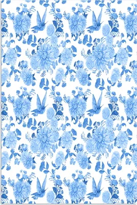 Produktbild von MuchoWow® Poster Blumen - Muster - Blau 80x120 cm - Papierdruck