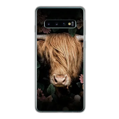 Produktbild von MuchoWow® Handyhülle Schutzhülle Hülle für Samsung Galaxy S10 Schottischer Highlander - Kuh - Blätter Silikon Softcase Handy Hülle - Handytasche