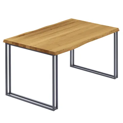 Produktbild von LAMO Manufaktur Esstisch Küchentisch Schreibtisch Couchtisch aus Massivholz, mit Baumkante 120x80x76 cm (AxBxH), Frame, Rustikal / Anthrazit, LEB-01-A-003-7016Fr