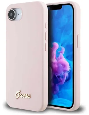 Obrázok produktu pre Guess Silicone Script Metal Logo MagSafe kryt na iPhone 16e – ružový