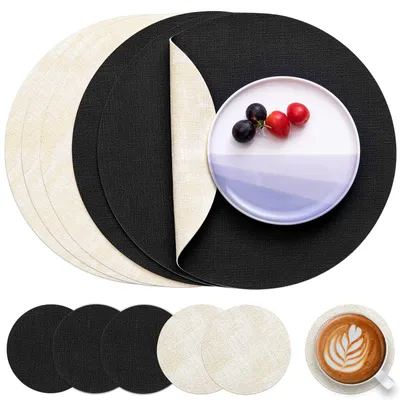 Productafbeelding van Solidchoice - Myir Leren Placemats en Coasters Set van 6 - Waterdicht en Wasbaar