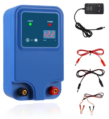 Obrázok produktu pre Elektrický ohradník – 12 V pulzný generátor – dosah 10 km – pre dobytok, ovce a sliepky – sada na ohradu – modrá