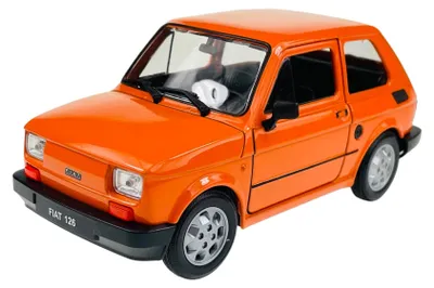 Modellauto FIAT 126 1:21 Metall, 14 cm, orange, Türen aufklappbar