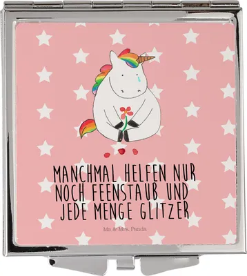Produktbild von Mr. & Mrs. Panda Kleiner Spiegel Einhorn Traurig - Rot Pastell - Geschenk, Schminkspiegel, Kosmetikspiegel, Handspiegel, Frauen, Blume, Klappbarer, Einhörner, Liebe
