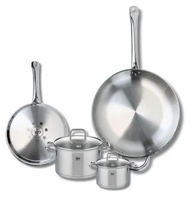 4-teiliges Kochtopf-Set, Edelstahl, 24/32 cm Pfannen, 12/16 cm Töpfe
