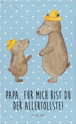 Produktbild von Mr. & Mrs. Panda Wandteppich Bären mit Hut - Blau Pastell - Geschenk, Vorbild, Vater, Stoff Wandbild, Vatertag, Muttertag, Gobelin, Paps, Hängedeko, Tapestry