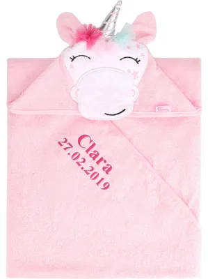 Produktbild von Be Mammy Kapuzenhandtuch Babyhandtuch aus Baumwolle bestickt mit Name und Geburtsdatum 95cm x 95cm