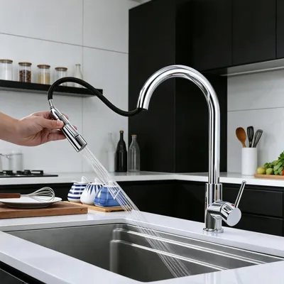 Produktbild von AICA Messingkern Küchenarmatur | Ausziehbar | 2 Strahlarten Mischbatterie Chrom