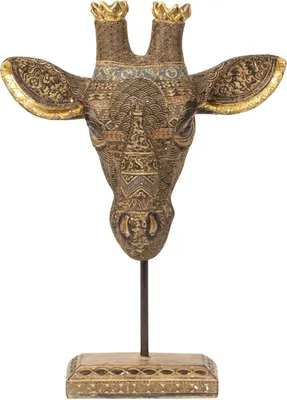 Produktbild von Moderne Skulptur Dekofigur Giraffenkopf aus Kunststein gold 28x37 cm