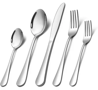 Immagine prodotto di Set di posate da 30 pezzi per 6 persone, in acciaio inossidabile lucido, composto da coltelli, forchette e cucchiai, adatto al lavaggio in lavastoviglie