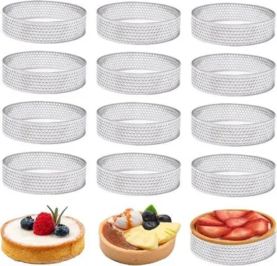 Produktbild von Tartelettevormen aus Edelstahl - 12 Stück 8 cm - Dessertringe mit Löchern - Backformen für Torte Quiche Muffins