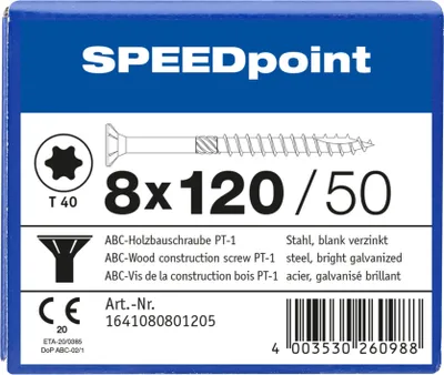 Produktbild von ABC SPEEDpoint Holzbauschraube Senkkopf T40 Teilgewinde Schabenut A2J 8x120mm (50)