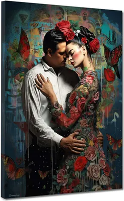 Produktbild von Leinwandbild Wandbild Kunstdruck XXL Wanddeko Lady Frida verliebt: 75x100x2cm