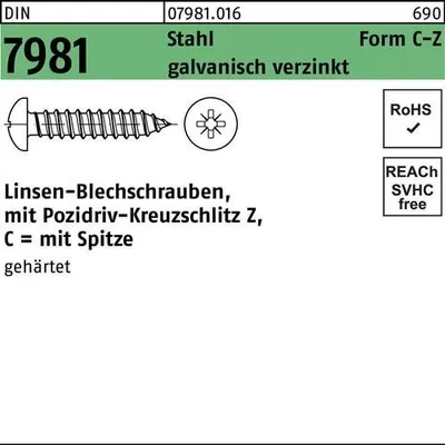 Produktbild von Reyher  Blechschrauben DIN 7981 St. 4,8x19 -C-Z vz (100 Stück)