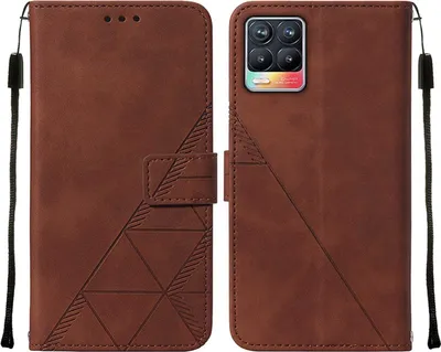 Obrázek produktu pro Flipové kožené pouzdro pro OPPO Realme 8 / Realme 8 Pro peněženkový design pouzdro s embosováním, držákem karet a stojánkem Hnědý
