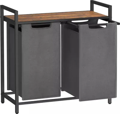 Imagen del producto de Cesta para la ropa And OutdoorMatch Orrin - Recolector de ropa - 2 compartimentos extraíbles - 2 x 46 litros - 73 x 33 x 72 cm - Estilo vintage - Marrón y