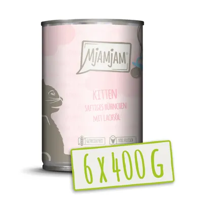 Produktbild von MjAMjAM - 6x400g dosen Huhn & Lachsöl Nassfutter für Kitten Hauptfutter natur
