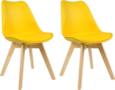 WOLTU 2 x jedálenská stolička dizajnová stolička kuchynská stolička stabilná, robustná, odolná, dlhotrvajúca Imitácia kože dreva, žltá