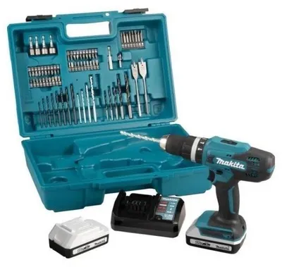 Immagine prodotto di Makita HP488D007: Trapano avvitatore a percussione, batteria 18V, 74 accessori