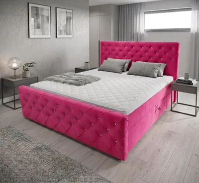 Produktbild von Boxspringbett mit kristallen CARMEN II 140 x 200 cm Amor Velvet 16 Rosa mit zwei Bettkästen und H3 Matratze,Komplett-Set mit Matratze und Topper