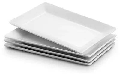 Image de Set de 4 assiettes rectangulaires en porcelaine 24,6 cm