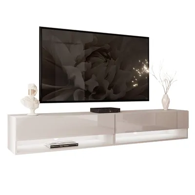 Obrázek produktu pro RTV nástěnná skříňka CALANTE 180 cm s LED osvětlením kašmír / kašmír vysoký lesk