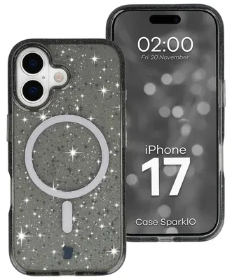 Produktbild von Glitzer Hülle mit Magnetring für iPhone 17, Bizon Case SparklO, Transparent-Schwarz mit Glitzer