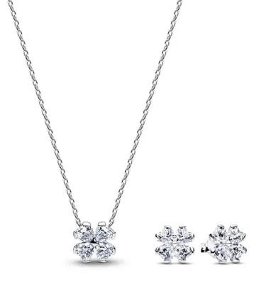 Image de Pandora 21782 Coffret cadeau pour femme : collier et boucles d'oreilles « Trèfle porte-bonheur scintillant »